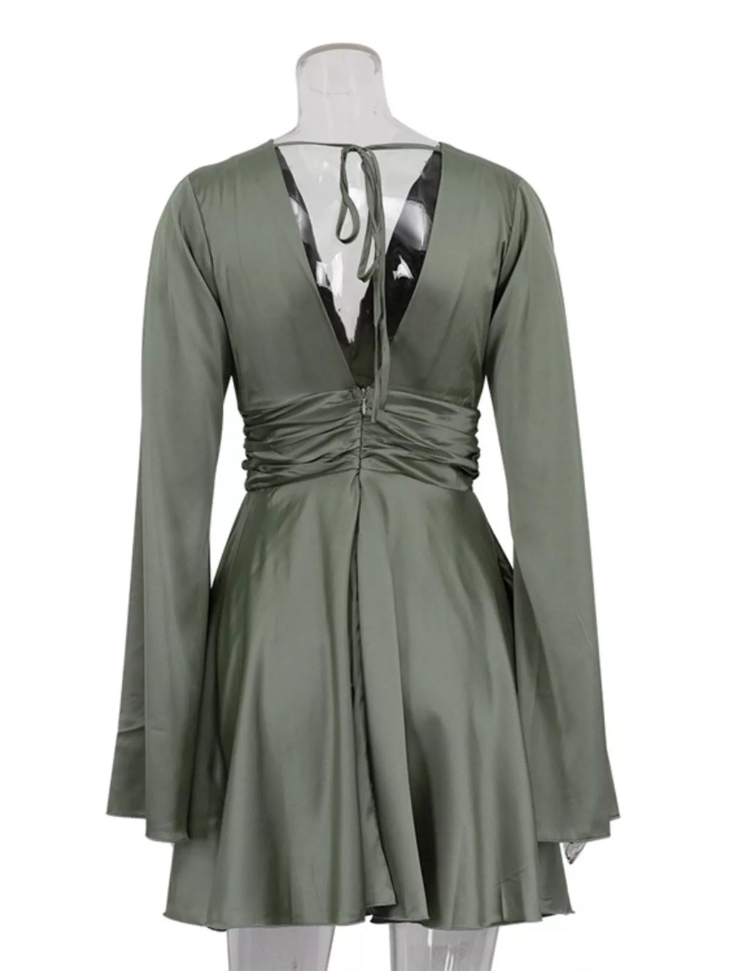 V-Neck Satin Mini Dress with Flowy Sleeves