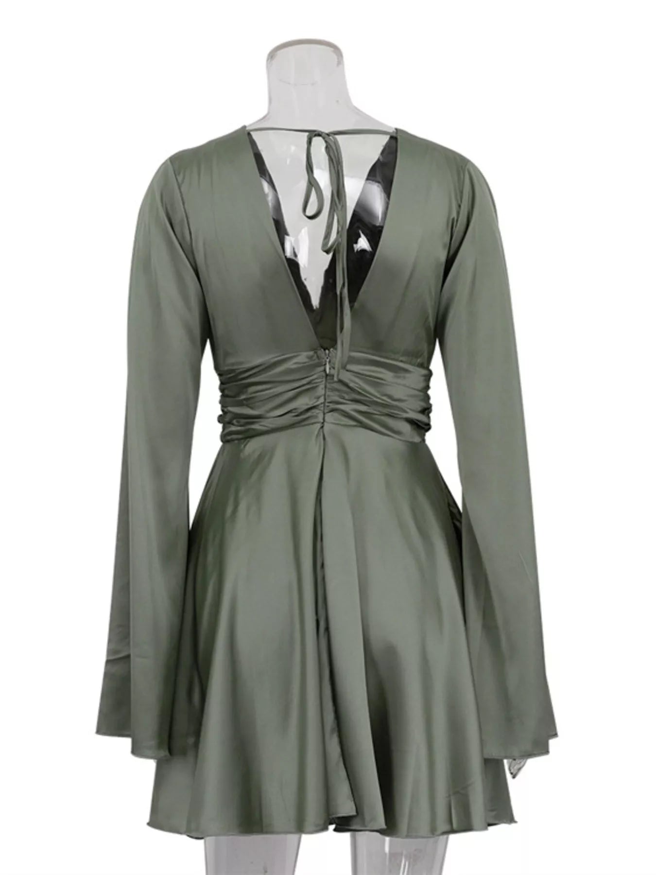 V-Neck Satin Mini Dress with Flowy Sleeves