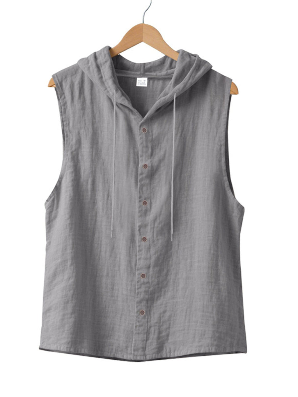 Men's Full Size Casual Sleeveless Hooded Button-Down Top Plus Size