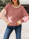 Contrast Star Patchwork Exposed Seam Uneven Hem Drop Shoulder Sweatshirt