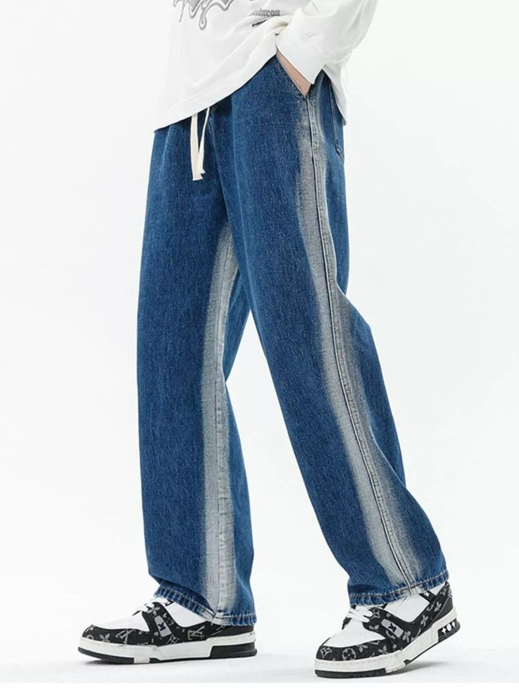 Men's Full Size Drawstring Relaxed Fit Wide Leg Jeans Plus Size