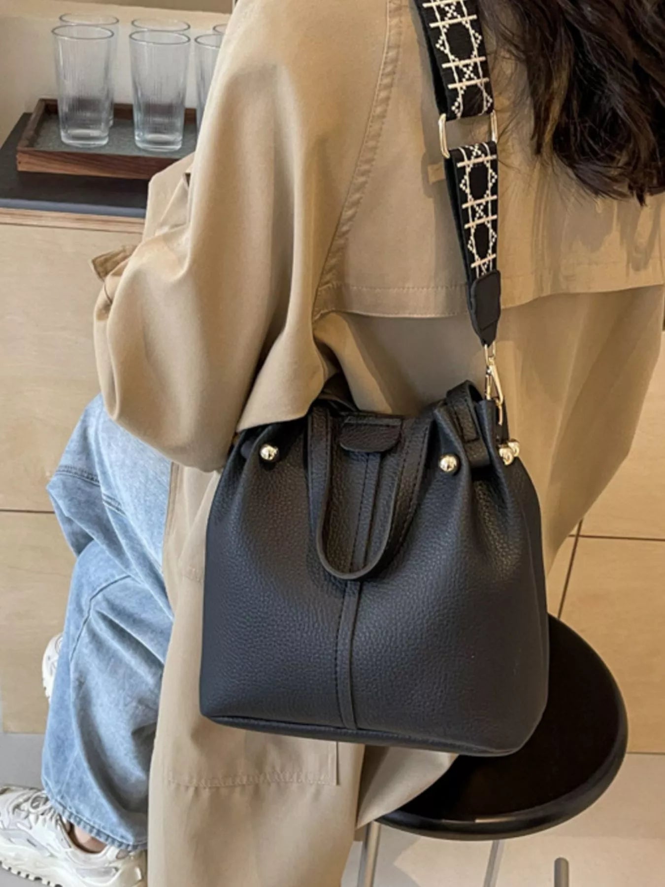 Crossbody Bag with Patterned Strap