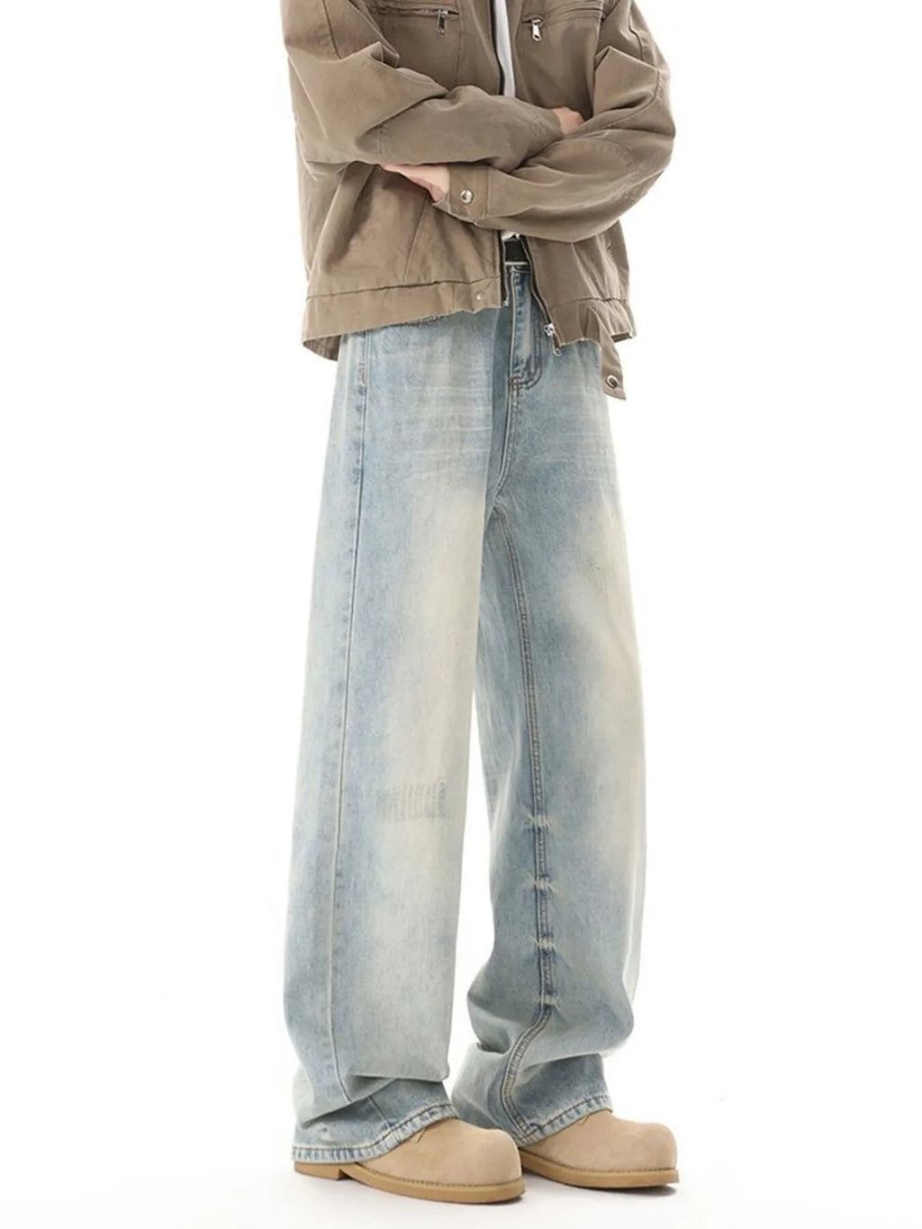 Men's High Waisted Washed Wide Leg Jeans