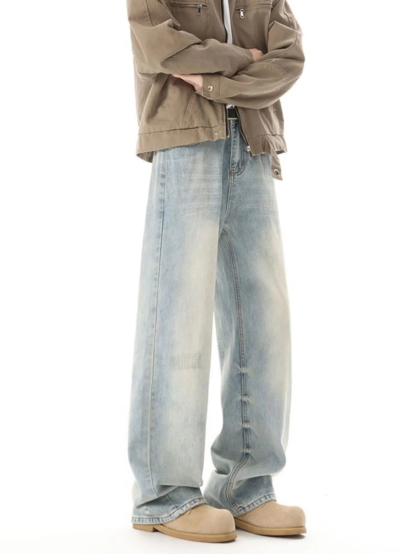 Men's High Waisted Washed Wide Leg Jeans