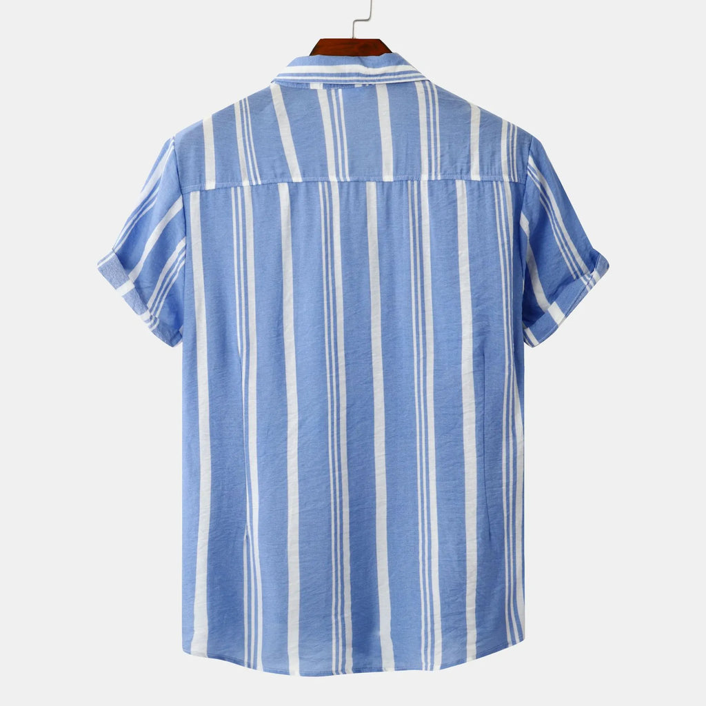 Men's Plus Size Striped Short Sleeve Button-Down Shirt
