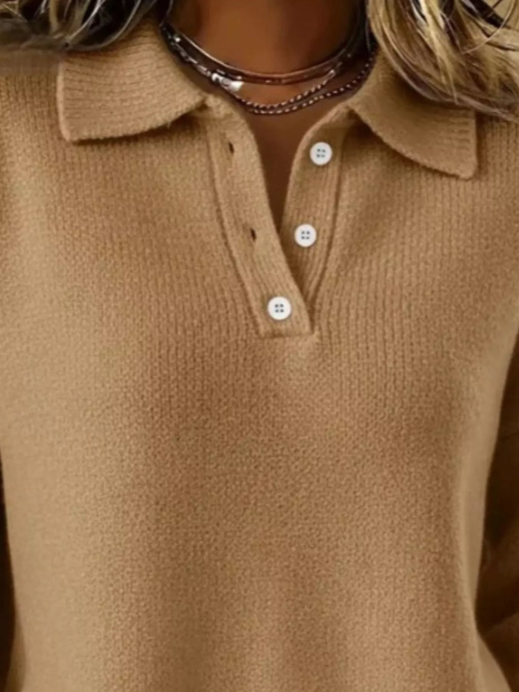 Full Size Button Detail Drop Shoulder Sweater Plus Size