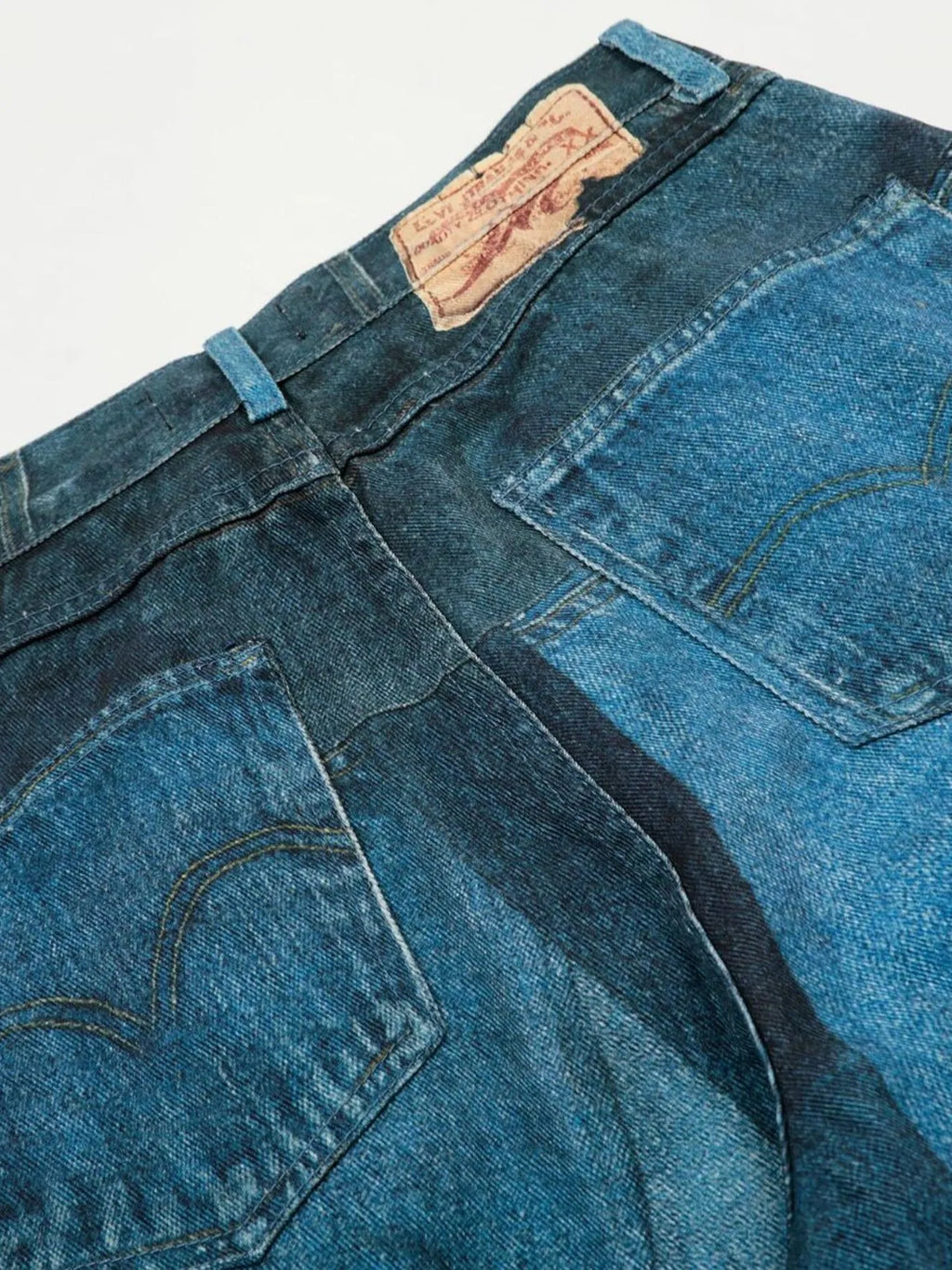 Men's Washed Patchwork Wide Leg Curved Jeans