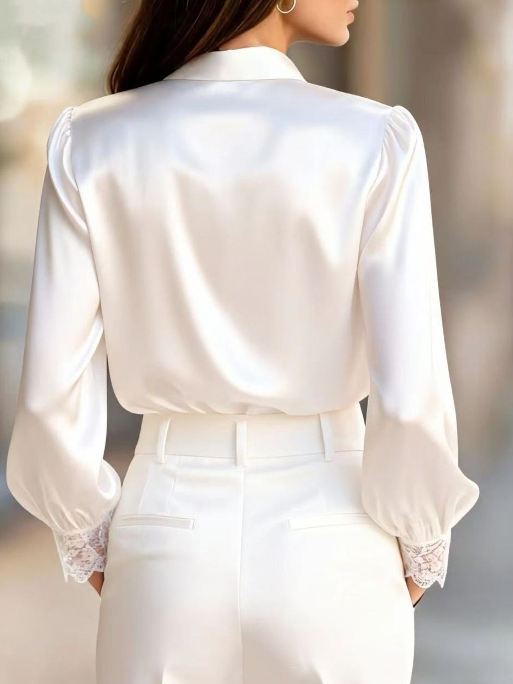 Lace Trim Satin Button Up Shirt