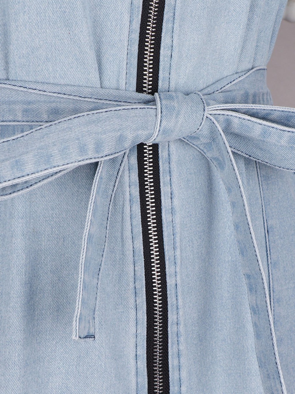 Zip Front Short Sleeve Denim Dress