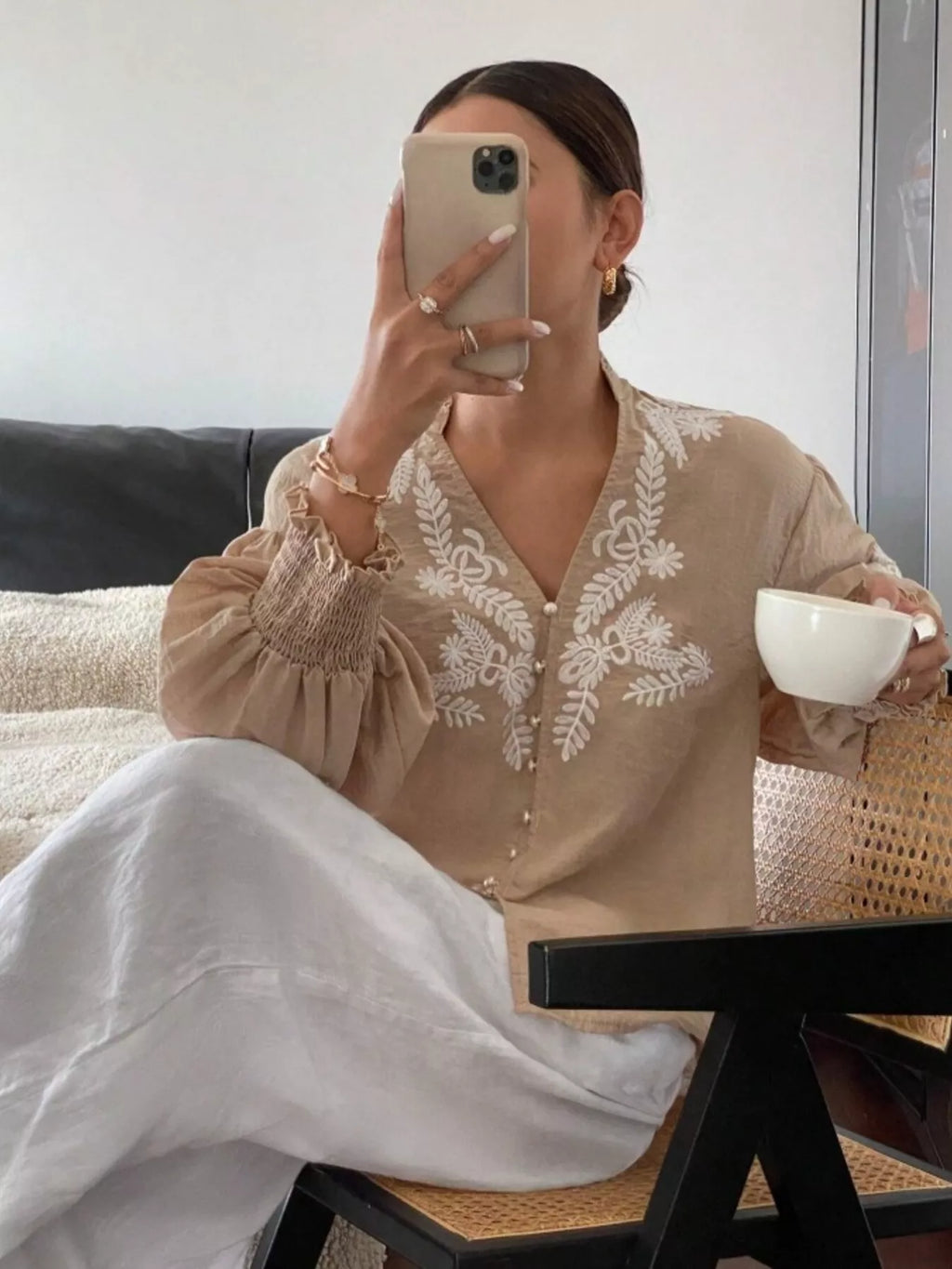 Embroidered Long Sleeve Blouse