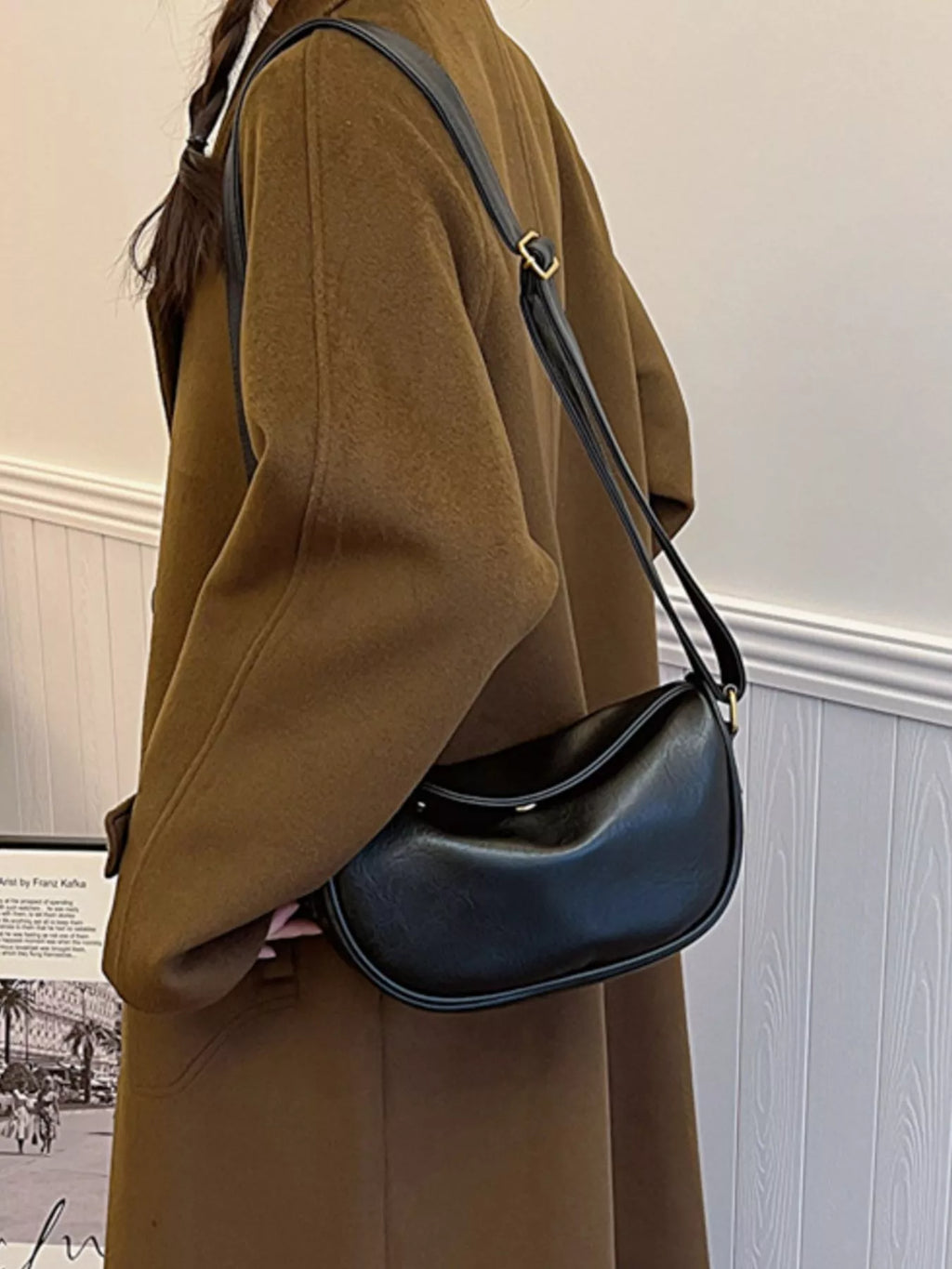 Elegant PU Leather Crescent Crossbody Bag