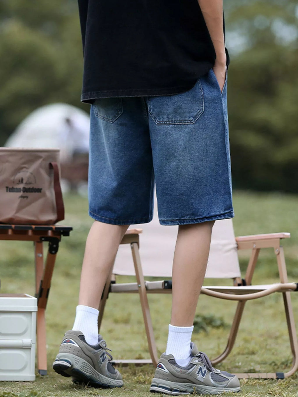 Men's Plus Size Loose Fit Denim Shorts with Drawstring