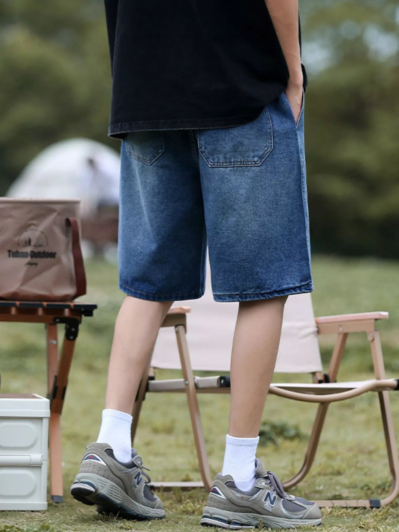 Men's Plus Size Loose Fit Denim Shorts with Drawstring