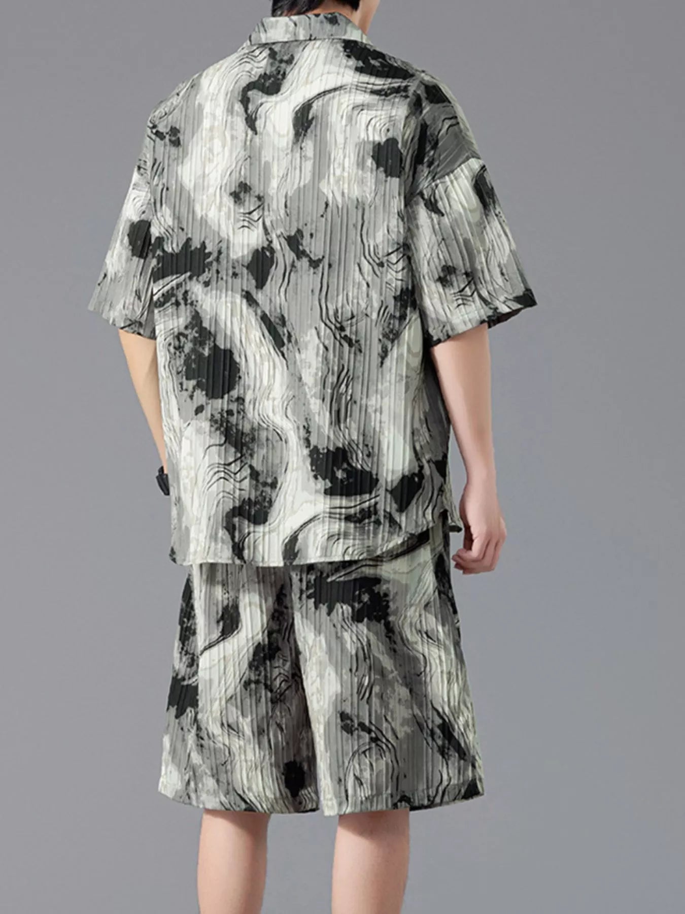 Men's Full Size Tie-Dye Casual Shirt and Shorts Set Plus Size