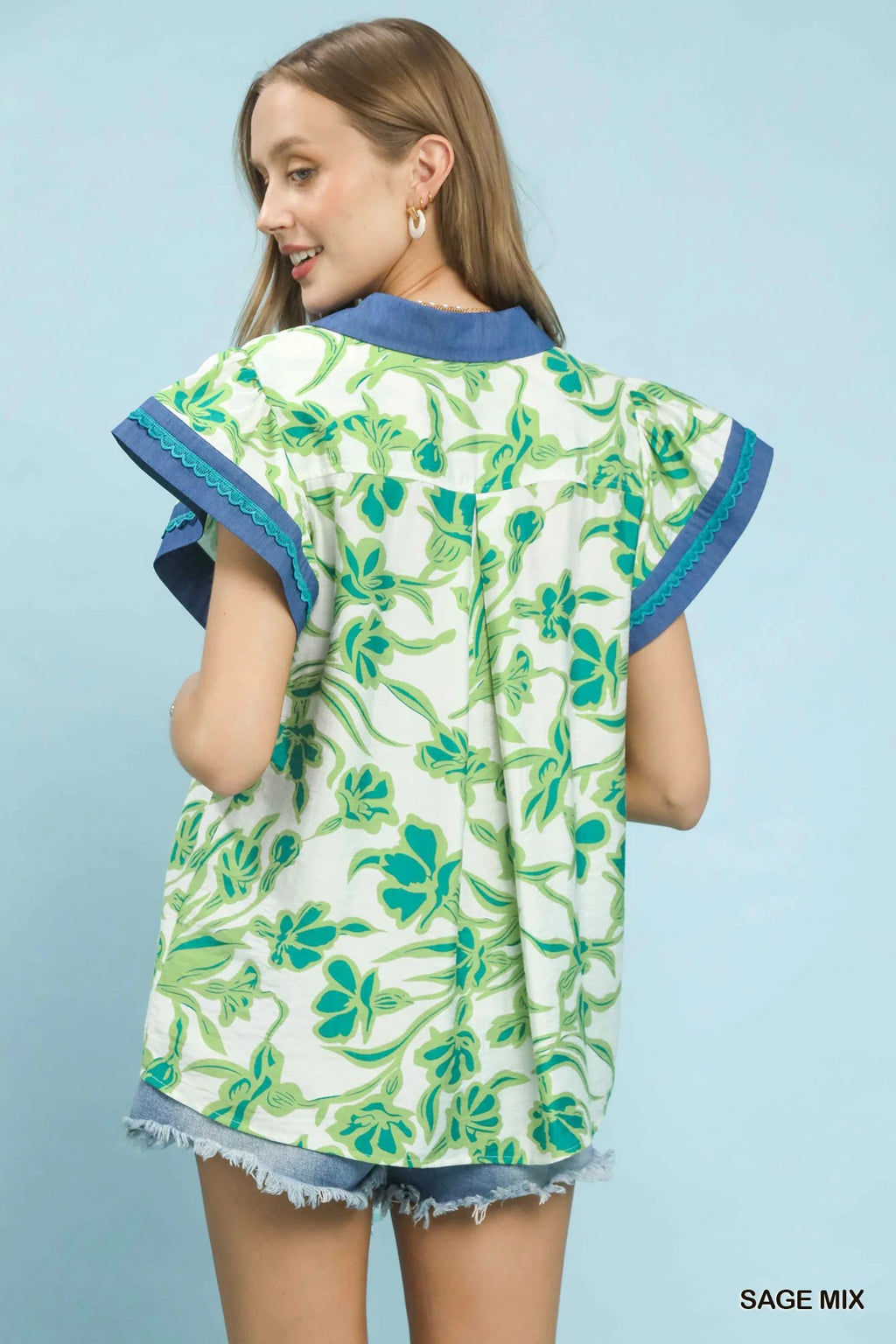 Umgee Floral Split Neck Top