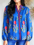 Floral Notched Balloon Sleeve Blouse