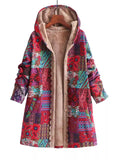 Bohemian Patchwork Fleece Lined Hooded Outerwear