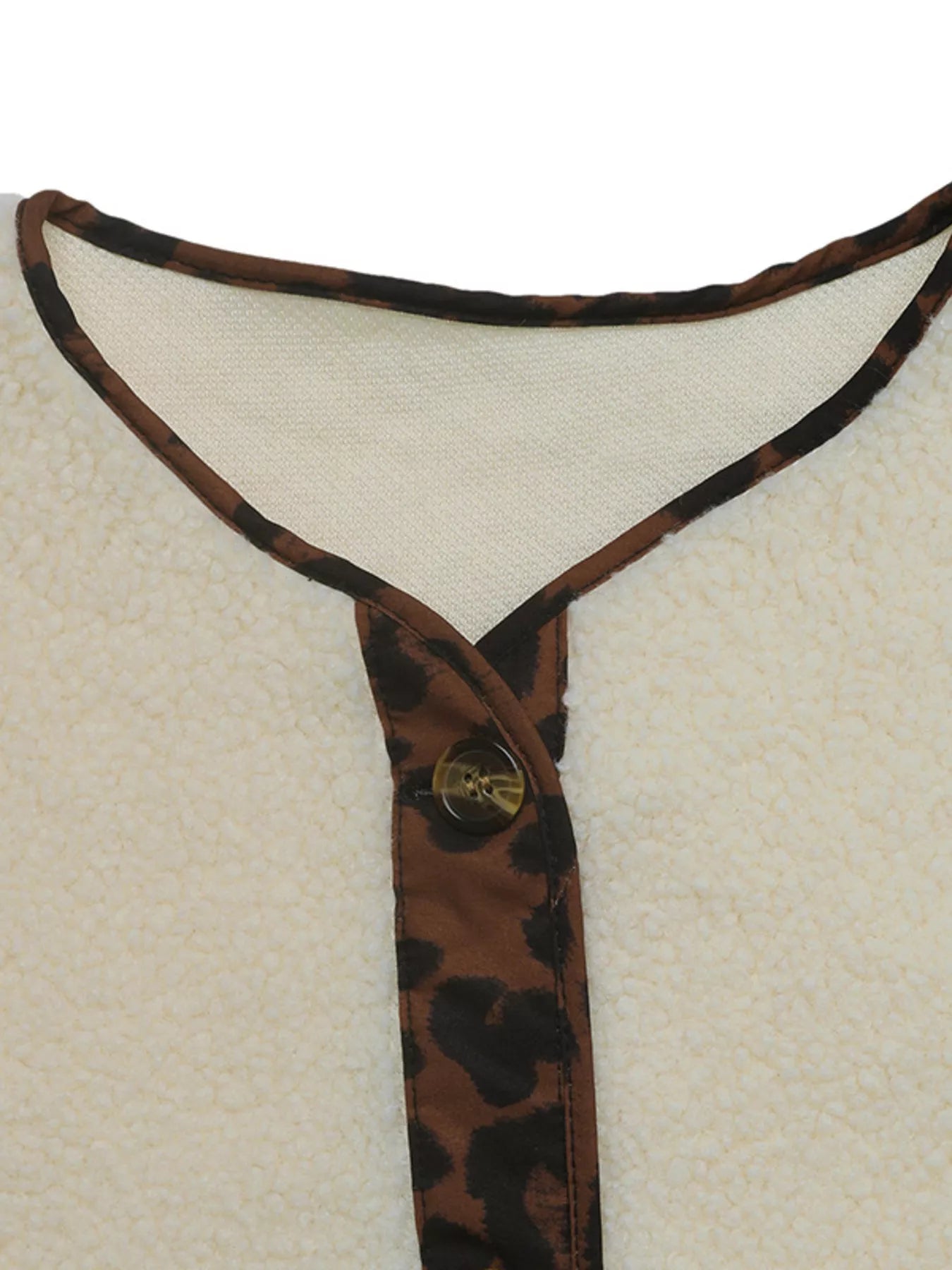 Leopard Trim Button Up Jacket