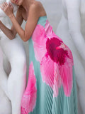 Pleated Printed Tube Floor Length Dress