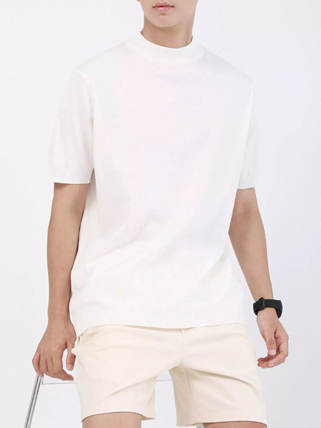 Men's Plus Size Mock Neck Knitted T-Shirt
