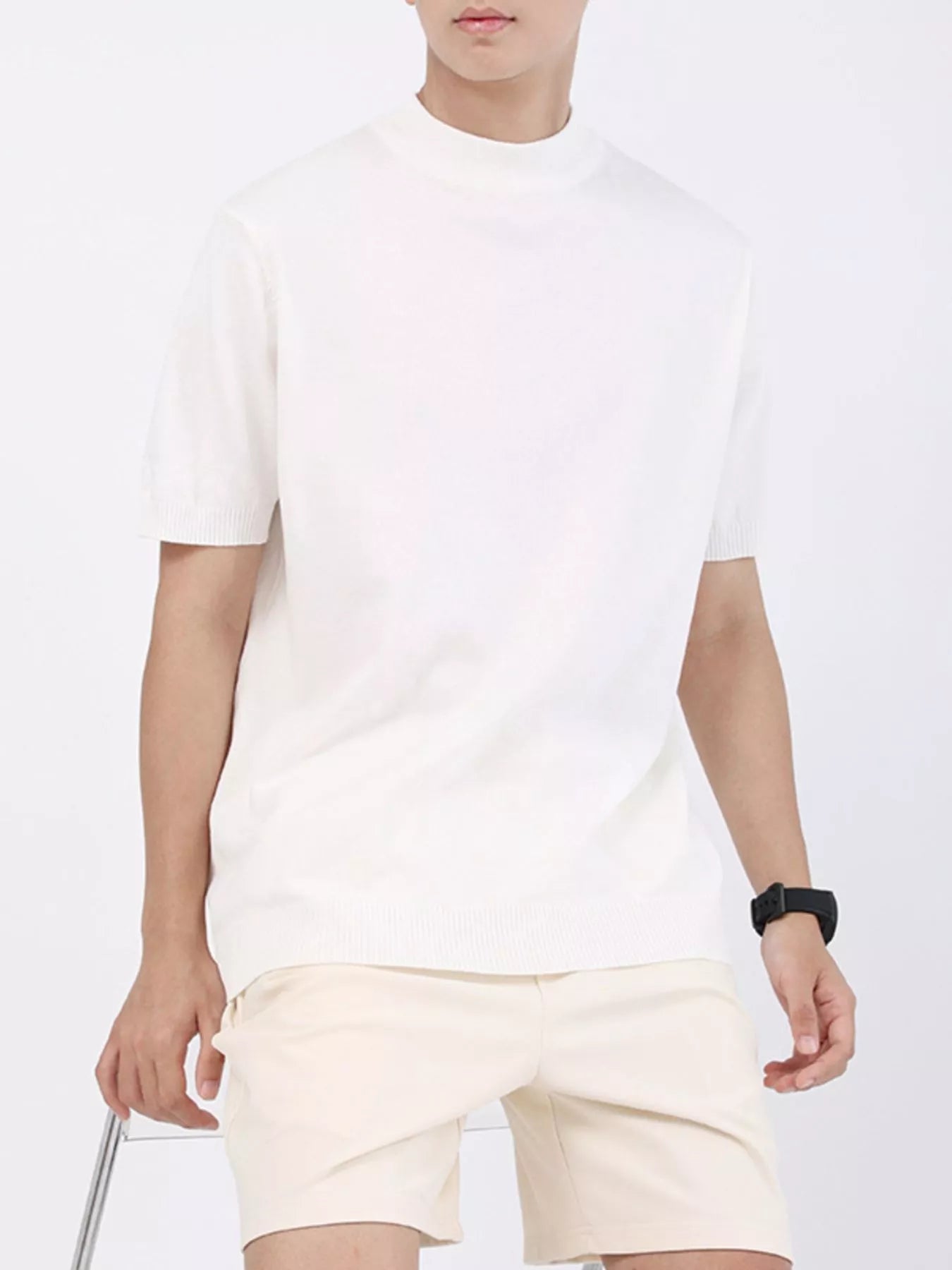 Men's Plus Size Mock Neck Knitted T-Shirt