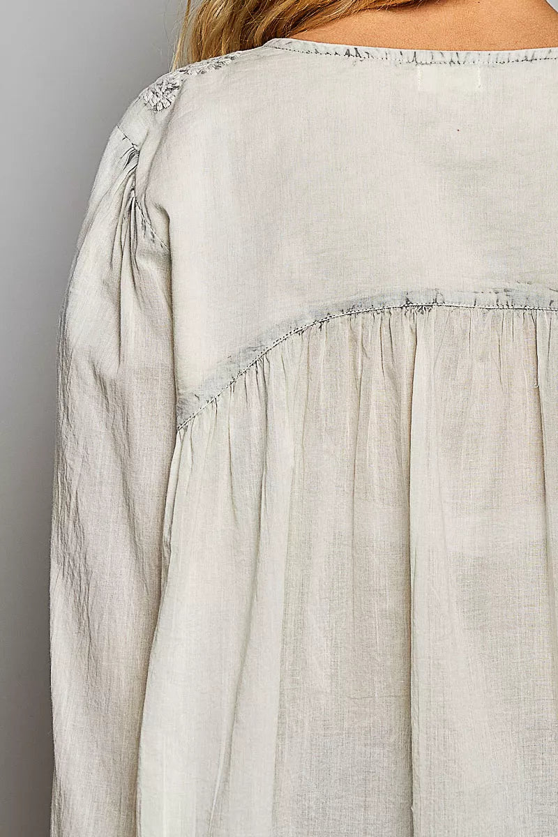 POL Embroidered Button Front Woven Shirt