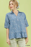 Umgee Paisley Print Chambray Top