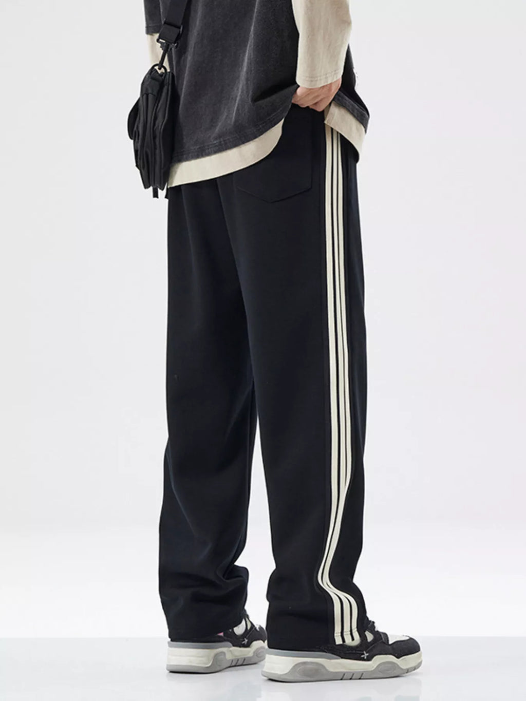 Men's Full Size Side Striped Casual Loose Fit Pants Plus Size