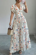 Floral Print Pleated Maxi Dress
