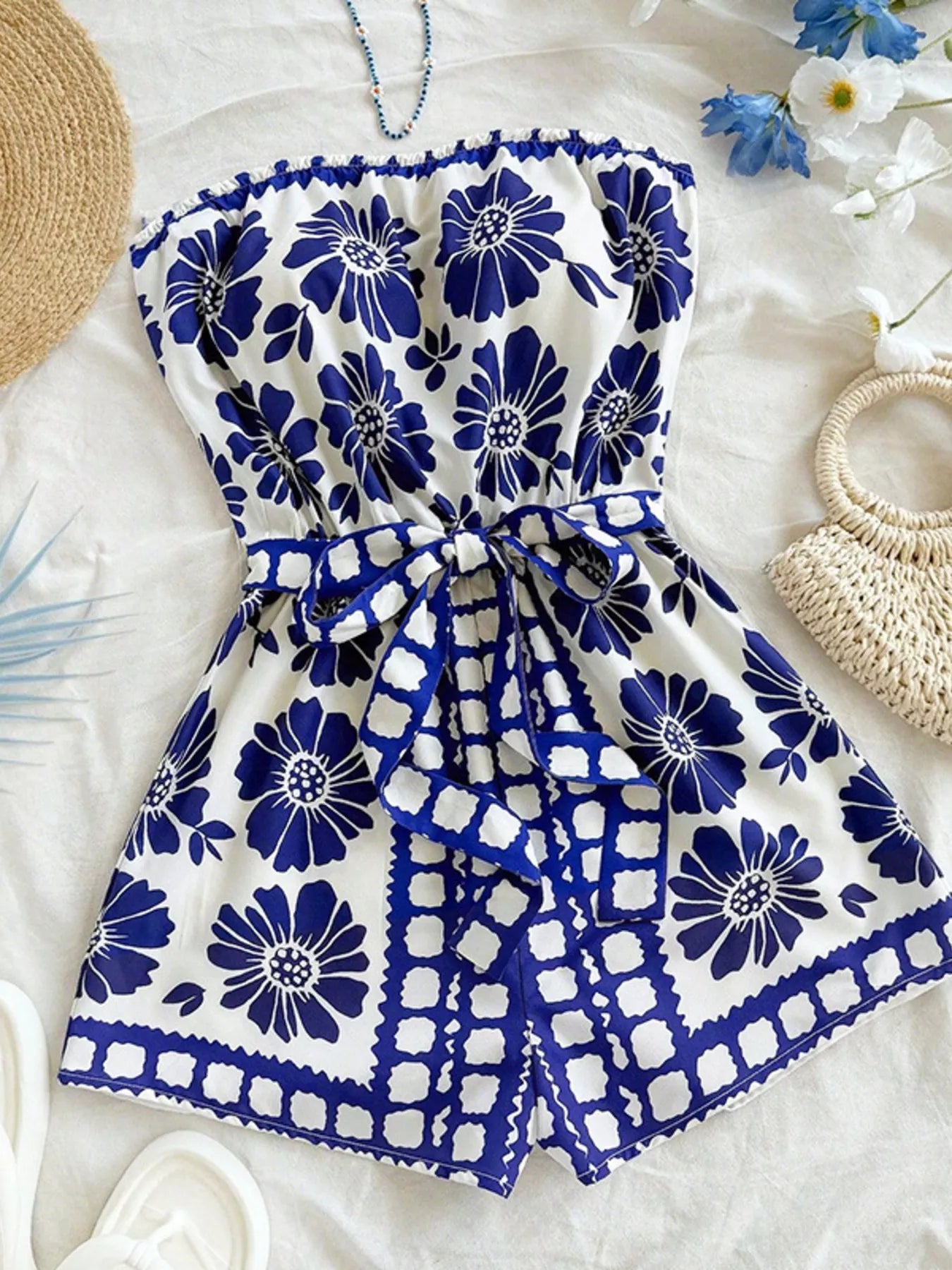 Strapless Tie Waist Romper