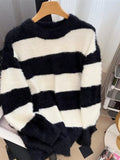 Men's Plus Size Striped Fuzzy Knit Pullover Sweater