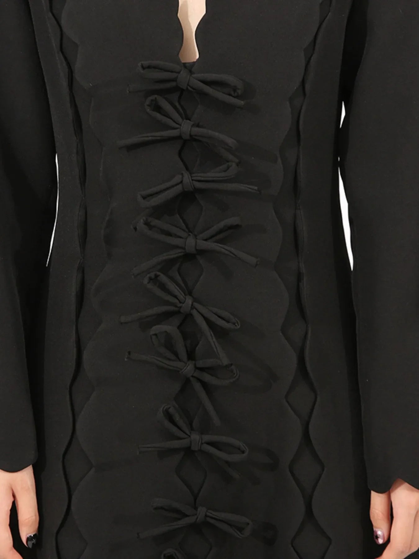 Long Sleeve Bow Front Midi Dress