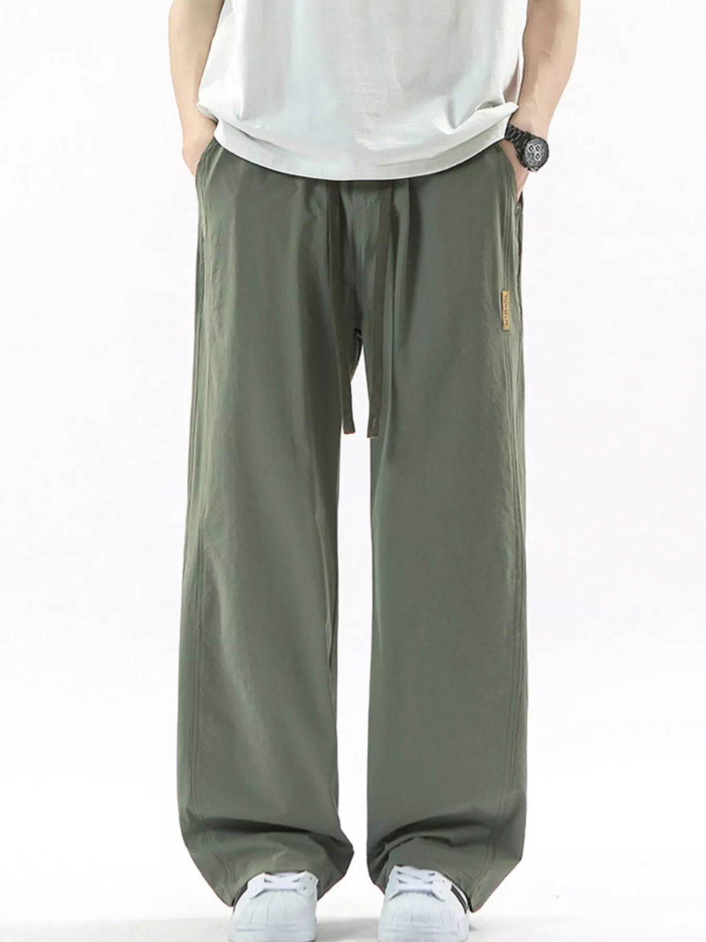 Men's Full Size Loose Fit Drawstring Wide Leg Pants Plus Size