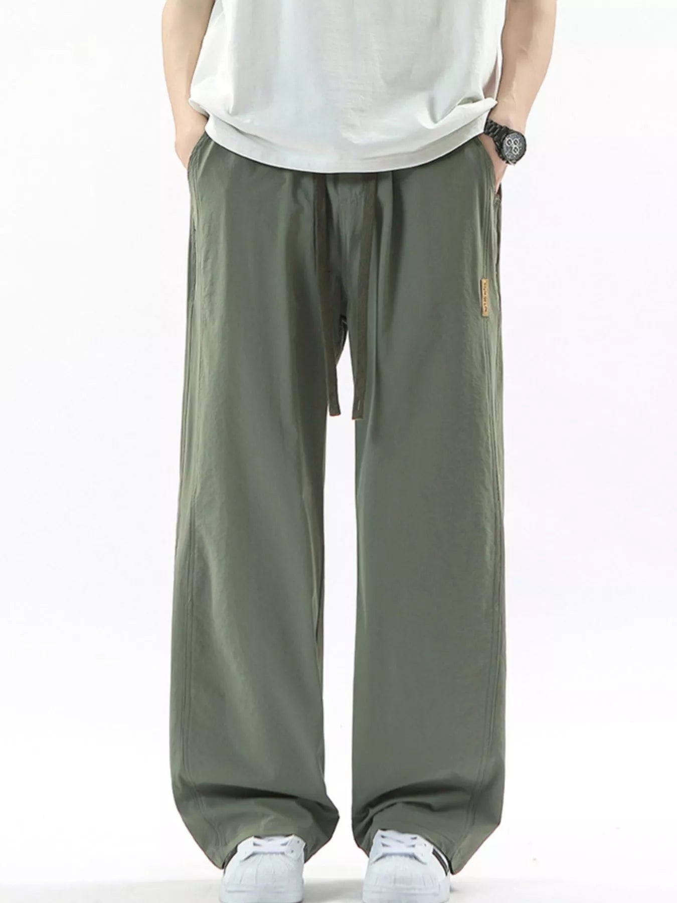 Men's Full Size Loose Fit Drawstring Wide Leg Pants Plus Size
