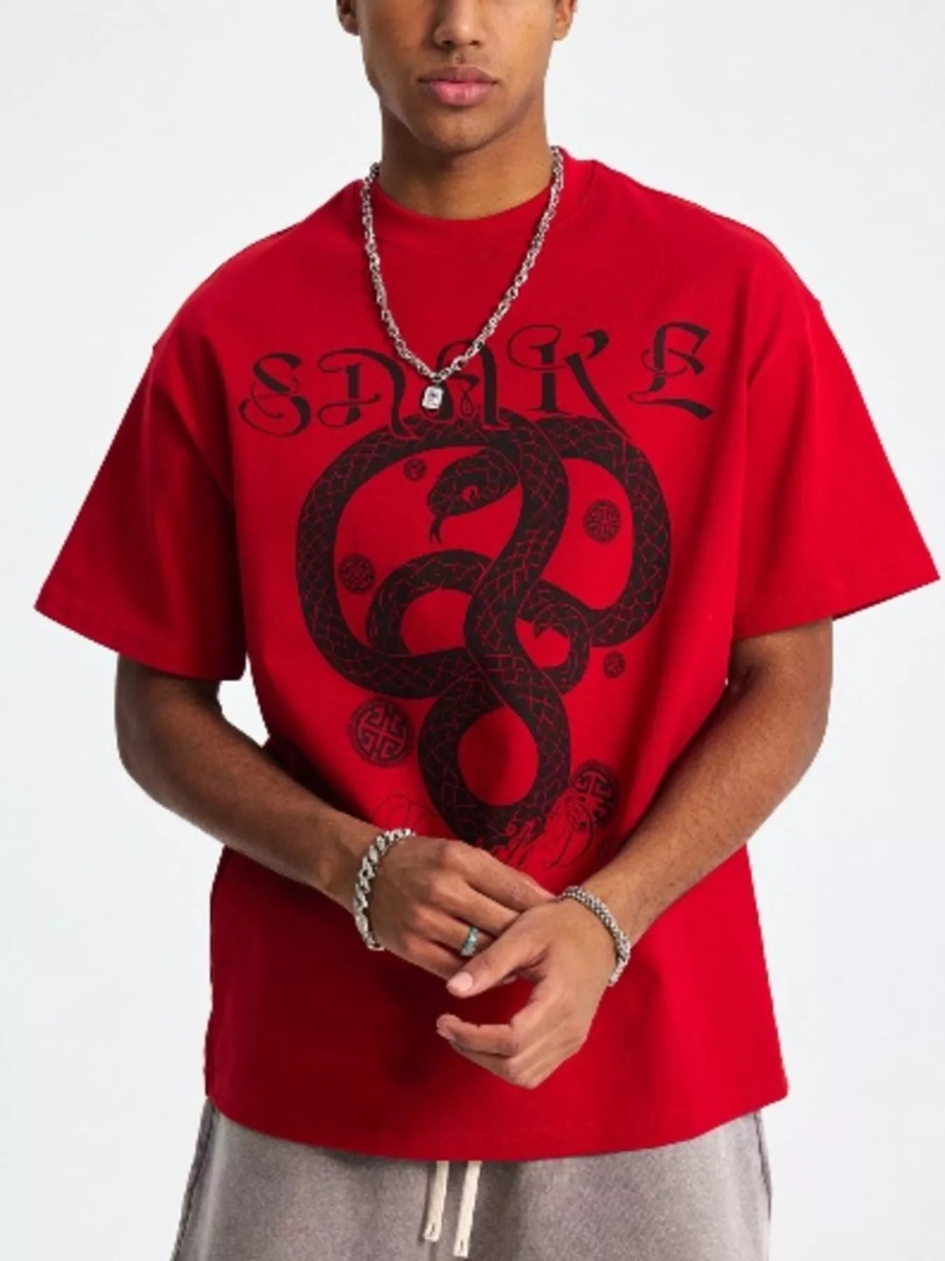 Men's Snake Graphic Round Neck T-Shirt
