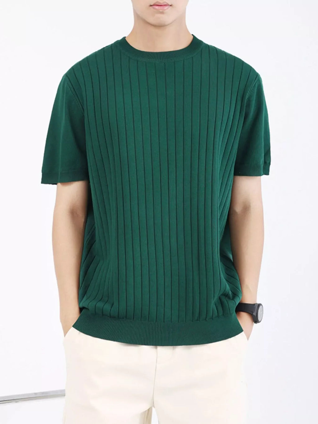 Men's Plus Size Ribbed Knit Slim Fit T-Shirt