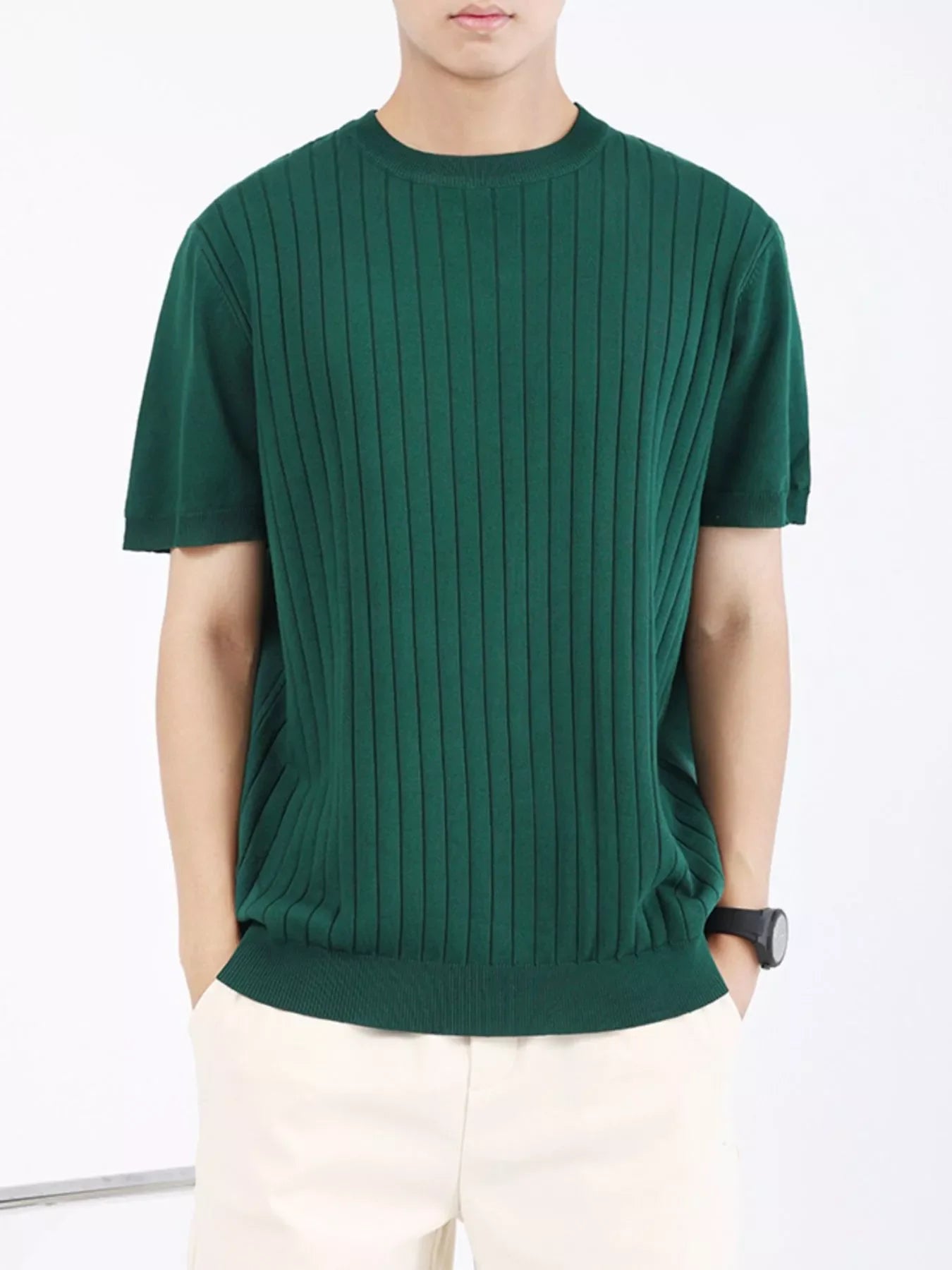 Men's Plus Size Ribbed Knit Slim Fit T-Shirt