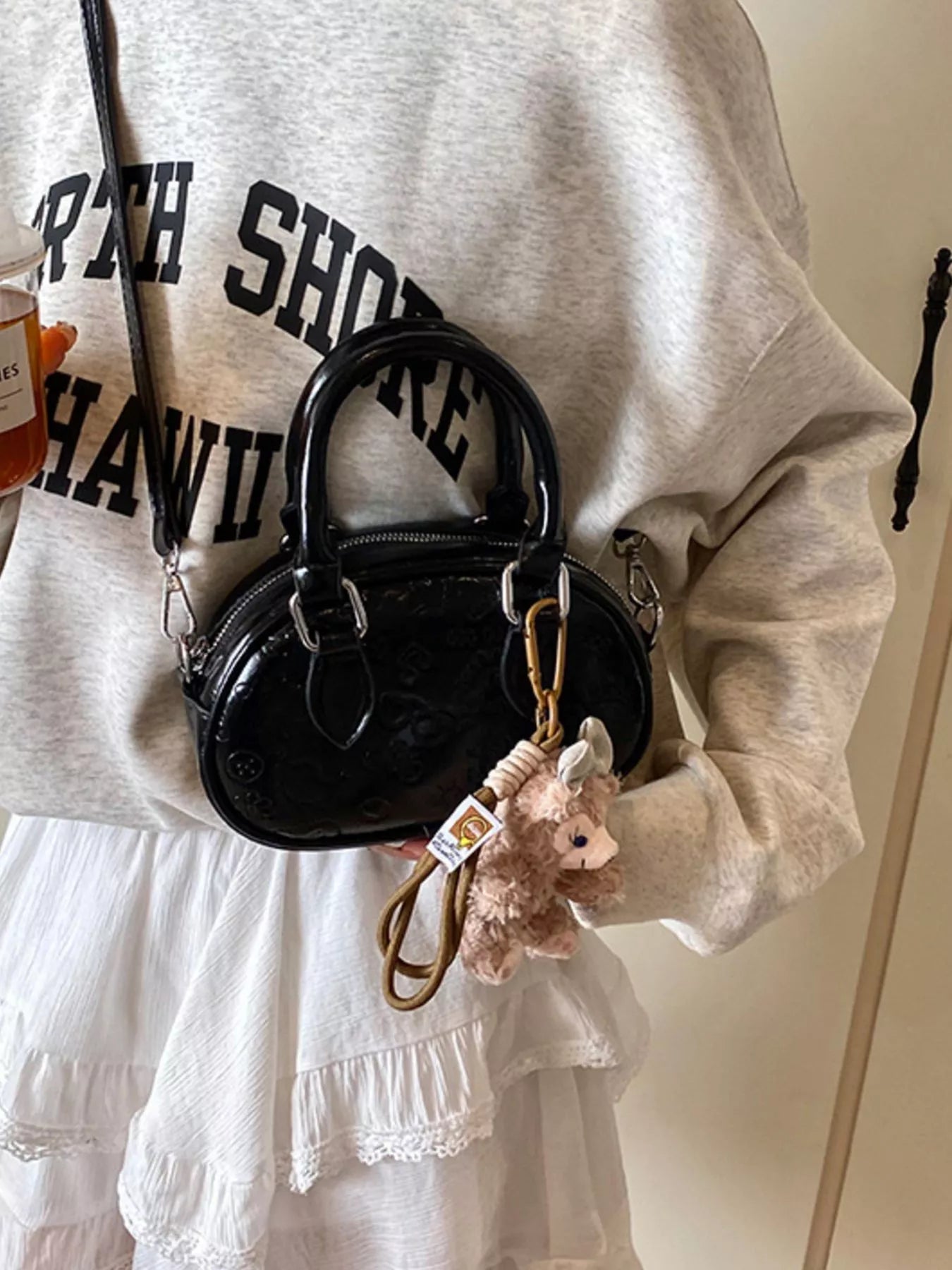 Embossed Pattern Top Handle Crossbody Bag