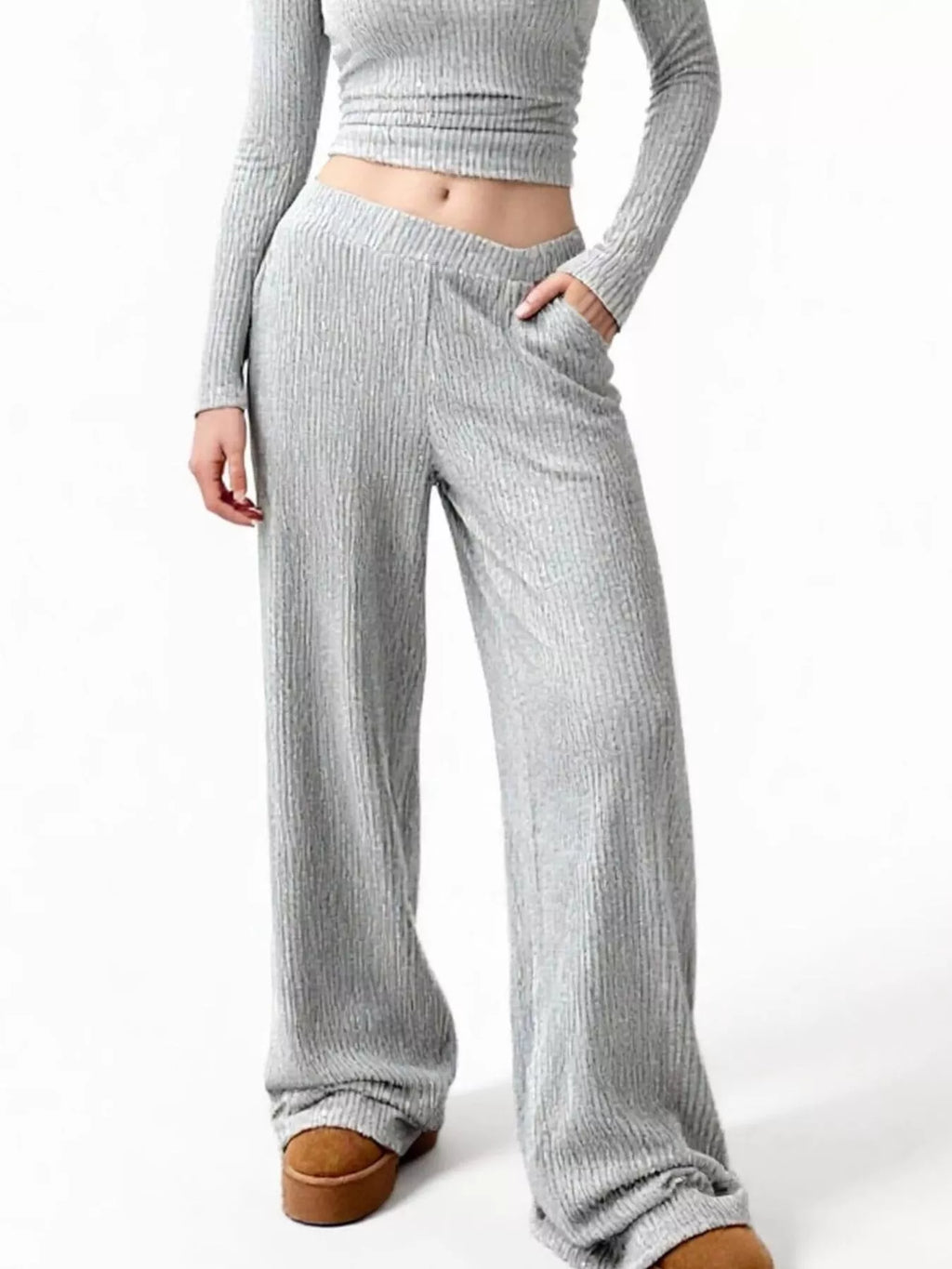 Round Neck Long Sleeve Top and Pants Set