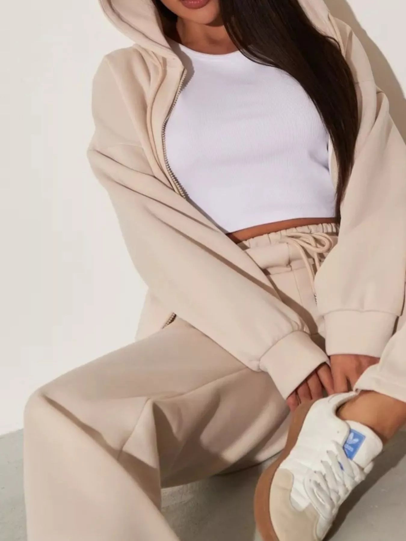 Zip-Up Hoodie and Wide-Leg Pants Set