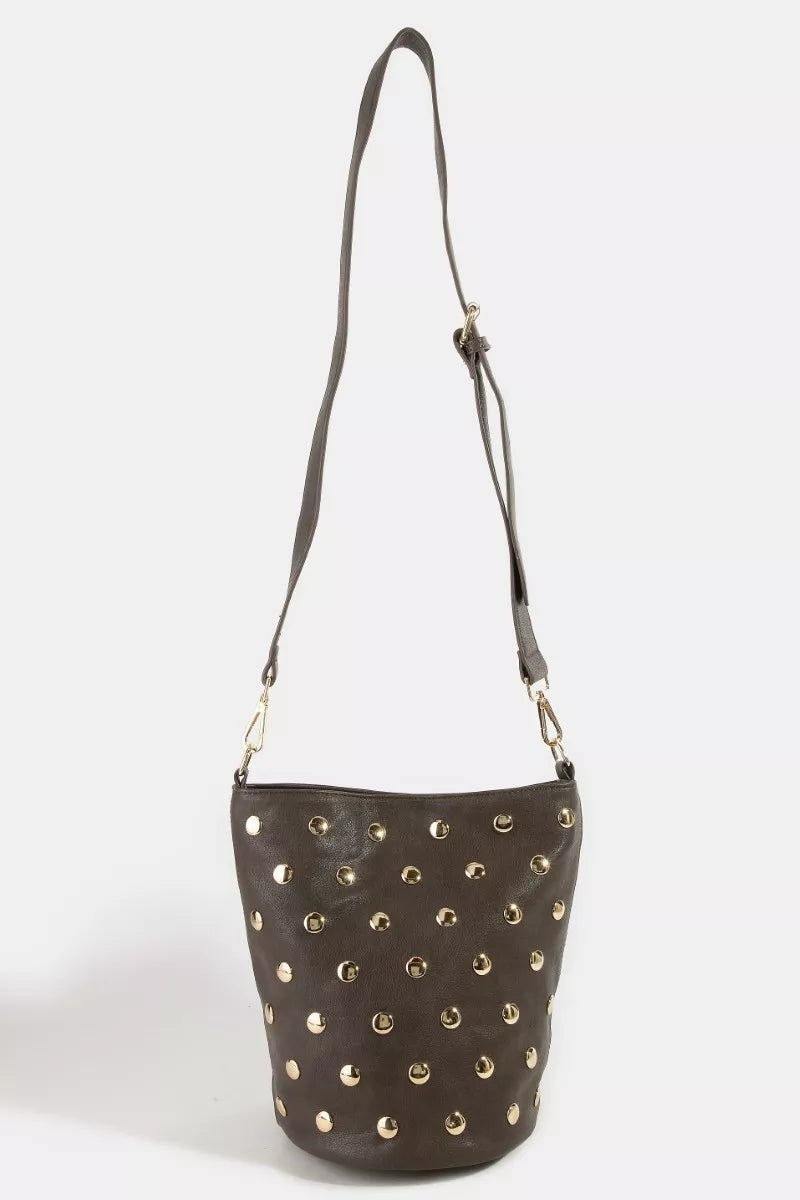 Fame Studded Leather Bucket Bag