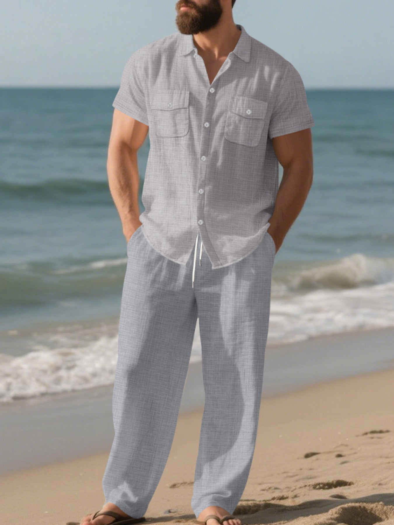 Men's Full Size Casual Button Up Shirt and Pants Set Plus Size