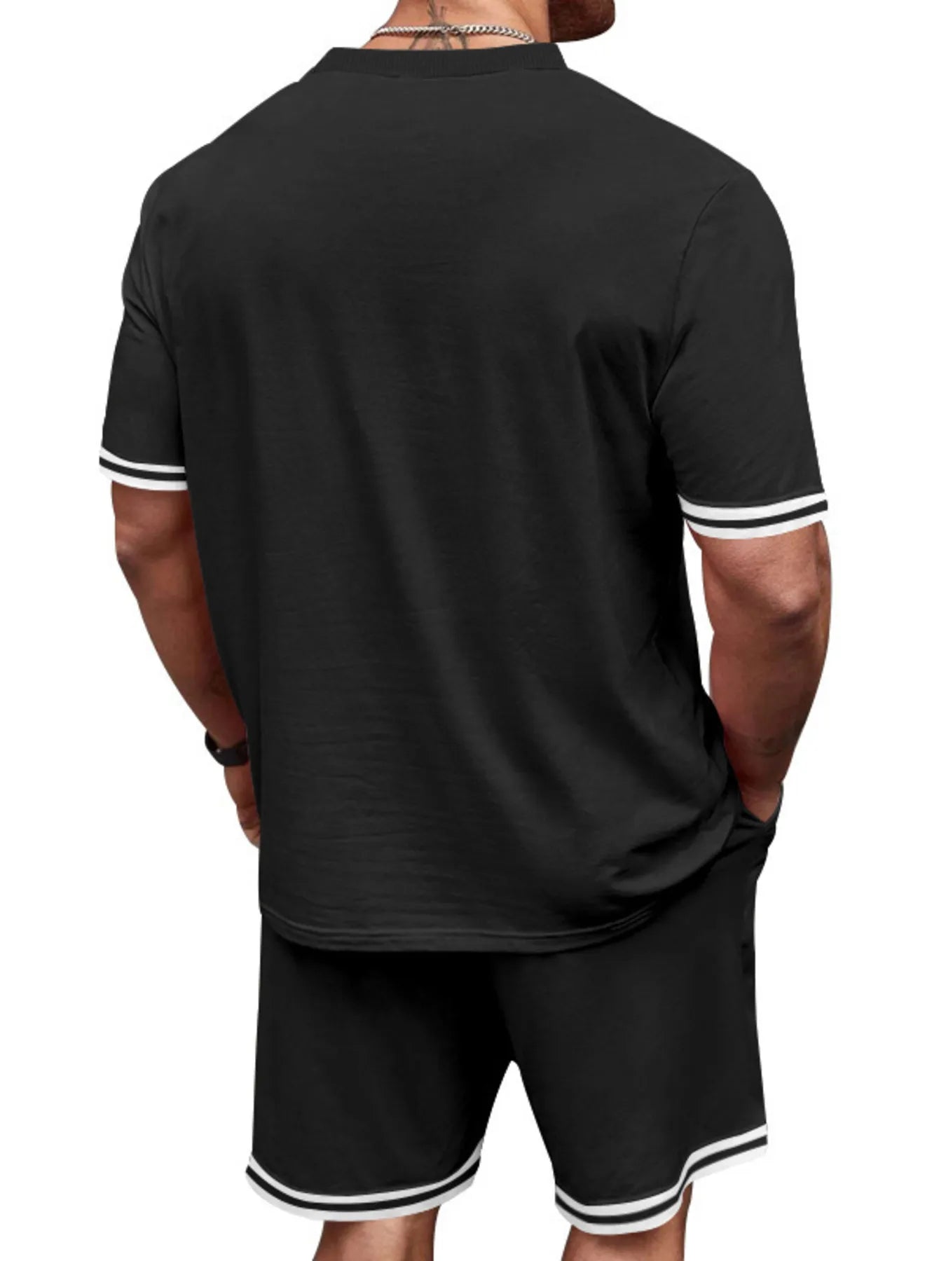 Men's Full Size Striped Short Sleeve Tee and Shorts Set Plus Size