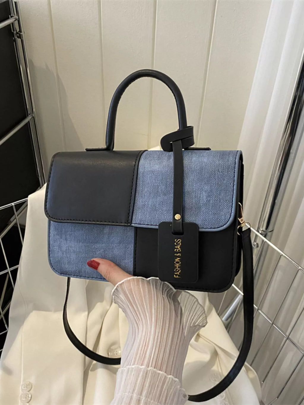 Two-Tone PU Leather Crossbody Bag