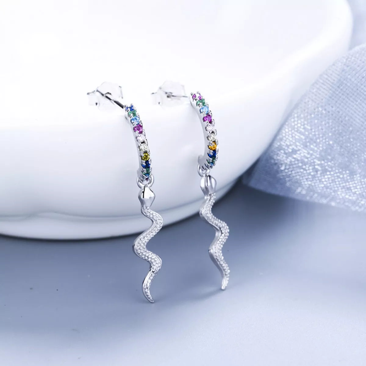 925 Sterling Silver Rainbow Zircon Geometric Earrings