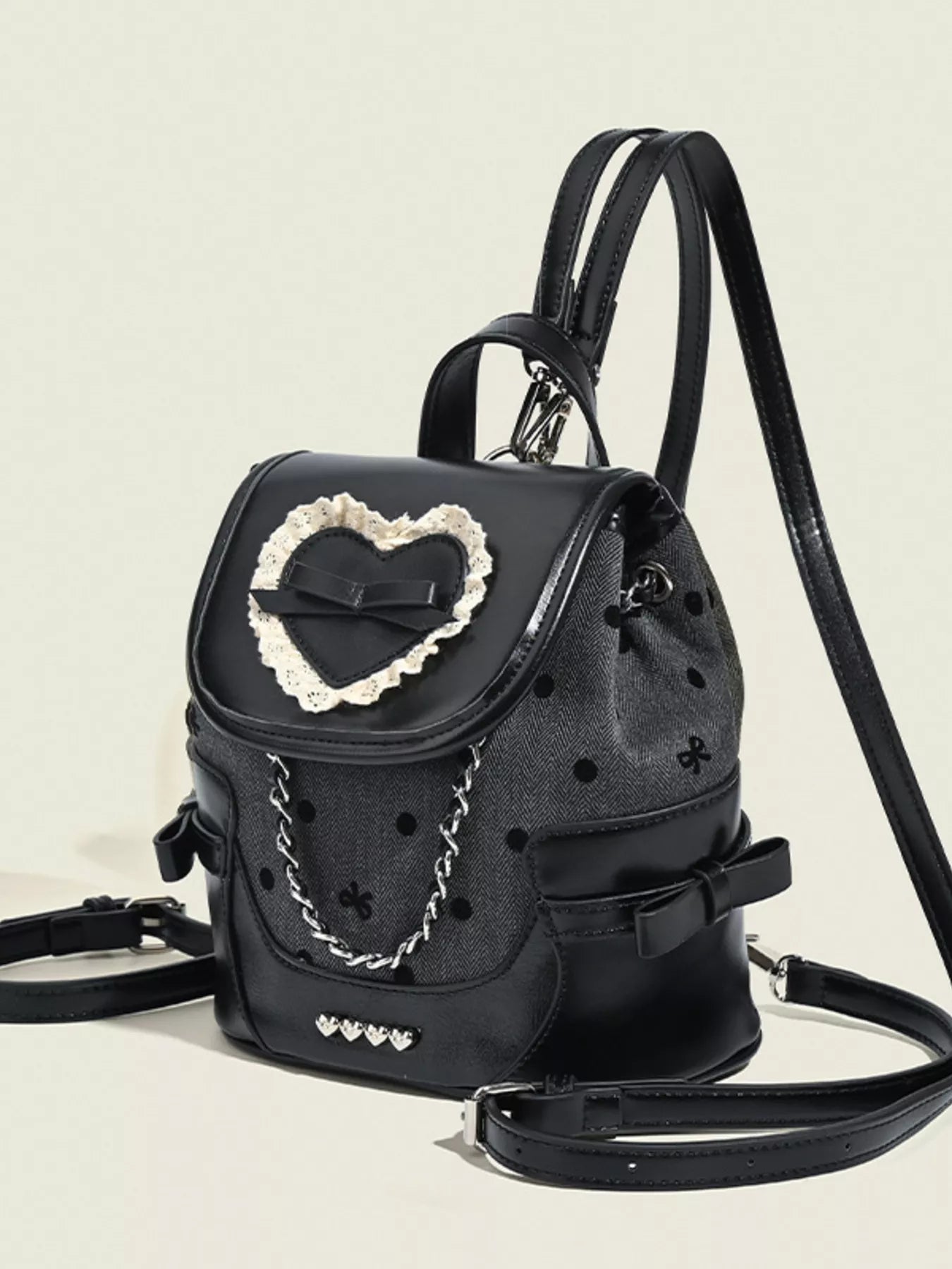 Heart Decor Chain Detail Backpack Bag