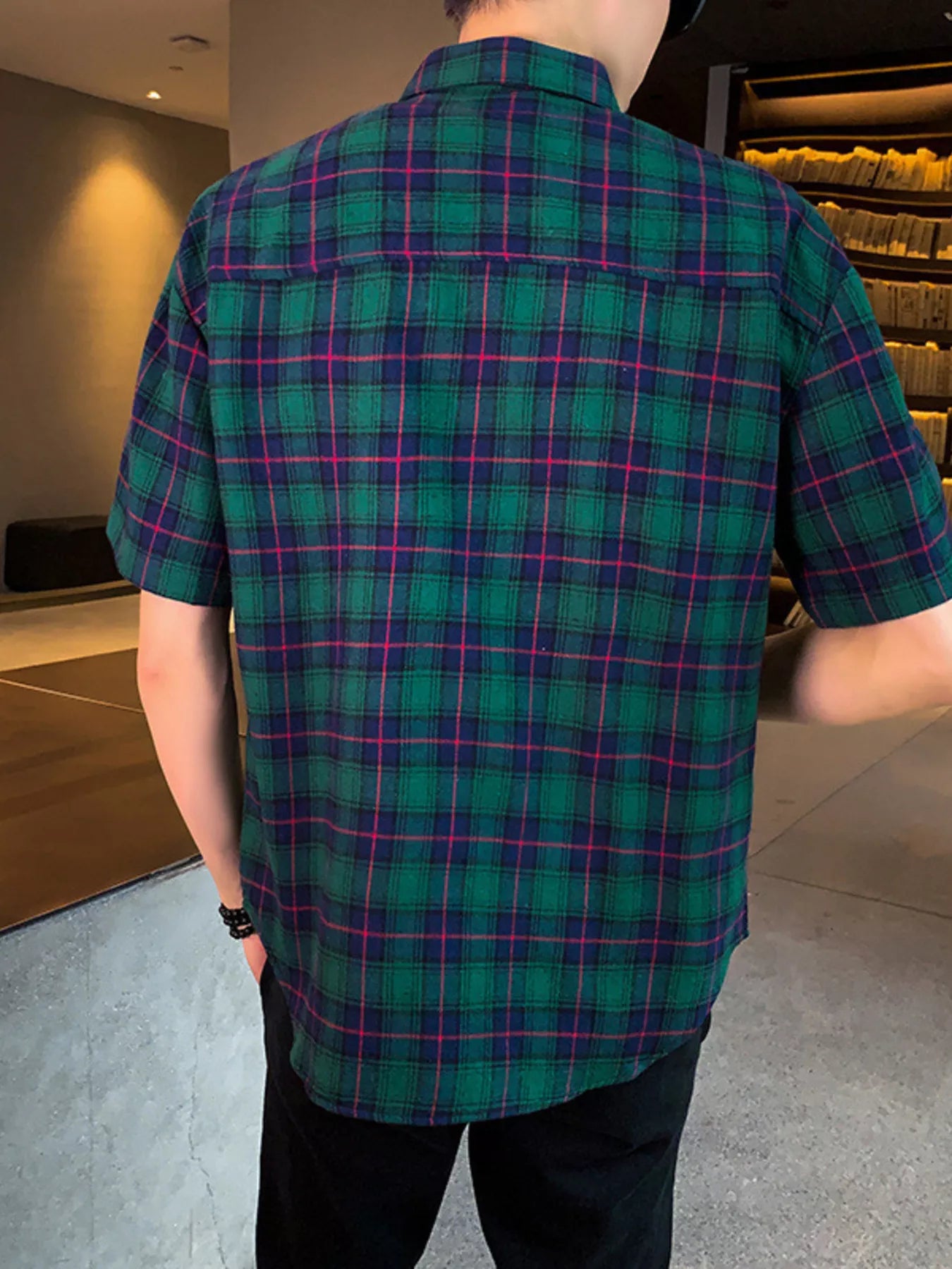 Men's Plus Size Casual Plaid Short Sleeve Shirt