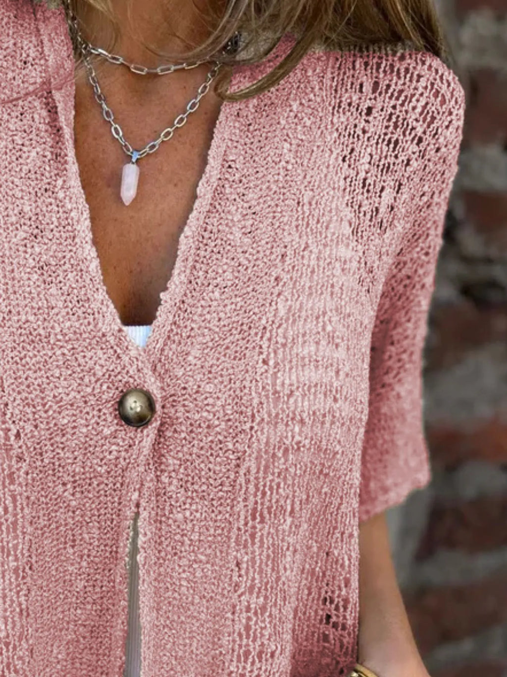 Full Size One Button Openwork Cardigan Plus Size