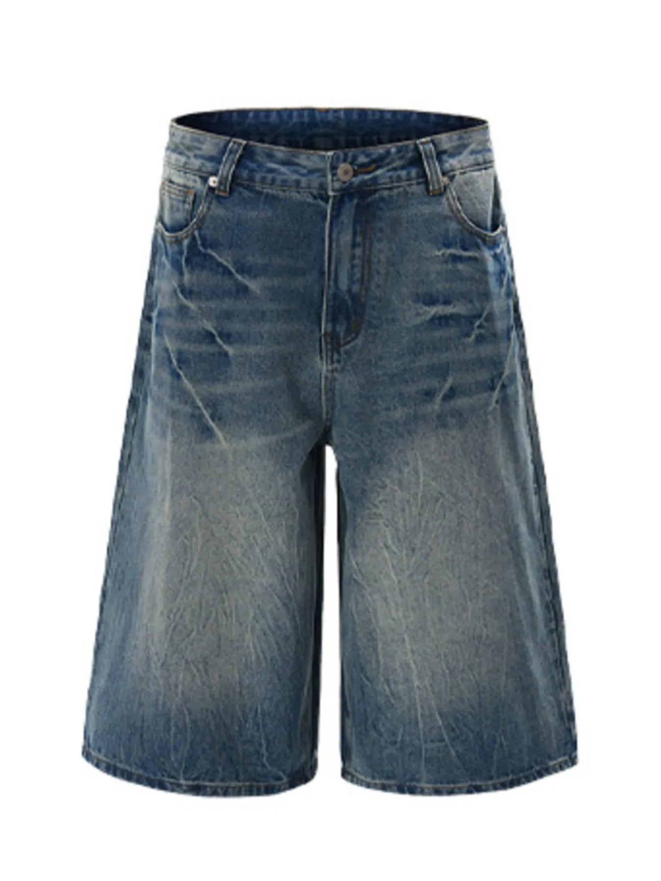 Men's Wide Leg Washed Denim Shorts