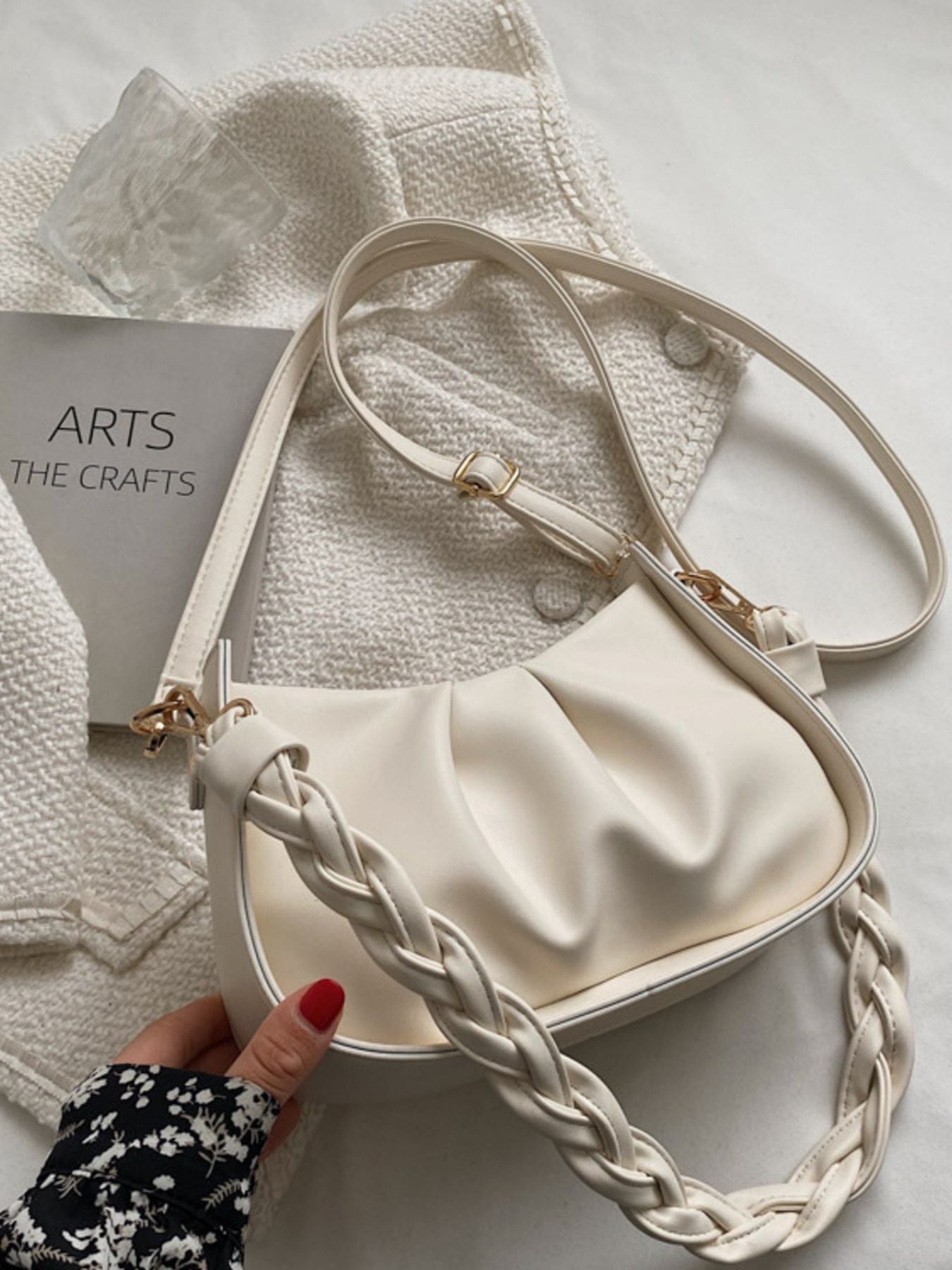 Ruched Braided Strap Crossbody Bag